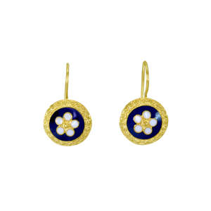 Simply Italian Delicata Collection: Blue Enamel Daisy Earrings - Yellow Gold