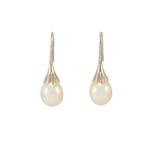Simply Italian Bridal Collection: White Pearl Earrings on Silver Claw Hooks