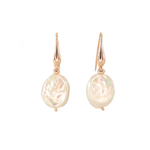 Oval White Coin Pearl Drop Earrings