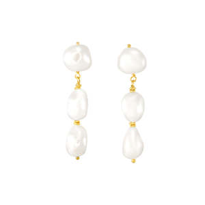 Simply Italian Bridal Collection: Triple Pearl Drop Earrings - Yellow Gold