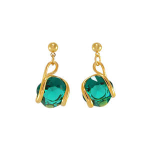 Green Crystal Drop Stud Earrings
