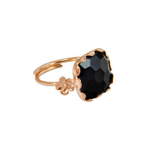 Black Square Gemstone & Flower Ring