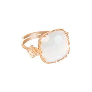 Square Gemstone Flower Ring: White Square Gemstone & Flower Ring - $115 RRP