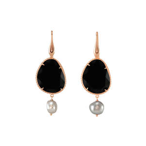 Silver Pearl Drop Earrings: Black Agate & Silver Pearl Drop Earrings