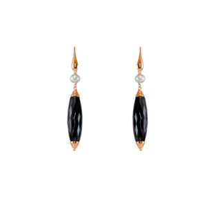 Black Agate Cylinder with Pearl Earrings