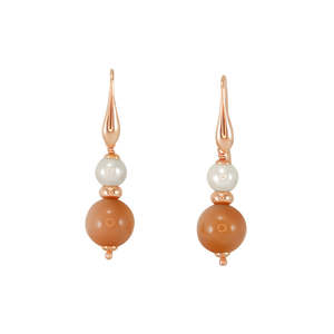 Pearl Drop Hook Earrings: Orange Moonstone & Pearl Drop Earrings