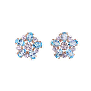 Flower Clip On Earrings: Blue Topaz Flower Clip on Earrings
