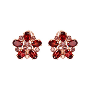 Flower Clip On Earrings: Garnet Flower Clip On Earrings