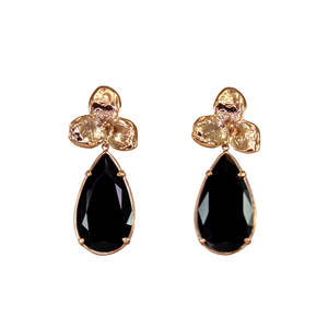 3 Leaf Teardrop Earrings: Black 3 Leaf Teardrop Earrings - $309 RRP