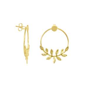Wreath Earrings: Wreath Leaf Earrings - Yellow Gold - $218 RRP