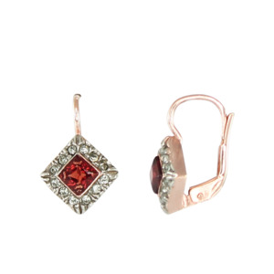 Red & Bright Crystal Square Drop Earrings