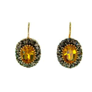 Crystal Oval Drop Earrings: Gold & Fume Crystal Oval Drop Earrings