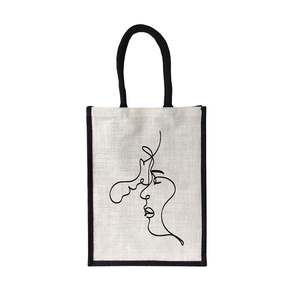 Jute Collection: Black and White Jute Bag with Faces