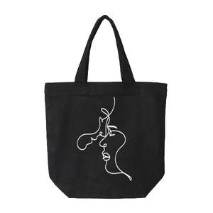 Cotton Collection: Black Cotton Bag with Faces