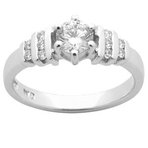 Products: White Gold Solitaire and Bar set Side Engagement Ring