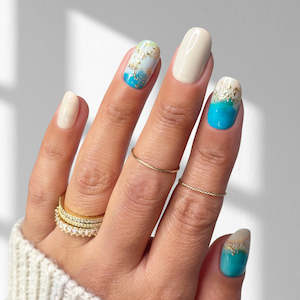 Press On Nails: Sand and Sea - Oval Sustainable Nails