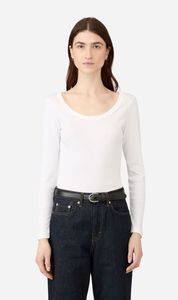 Summer Whites: Sunspel | Rib Long Sleeve Scoop Neck - White