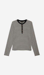 Anine Bing | Alessia Long Sleeve Tee - Cream & Black Stripe