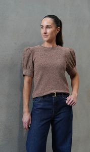 Luxe De Valentina | Como Puff Sleeve T.Shirt - Moet Gold Lame