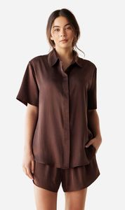 Dear Dylan | Silk Short Sleeve Shirt - Rum