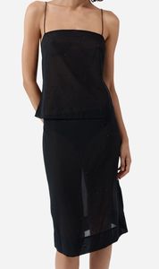 St Agni | Silk Glass Beaded Cami - Black