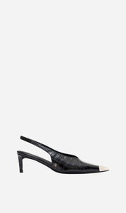 Anine Bing Footwear: Anine Bing | Nina Heels With Metal Toe Cap - Black Embossed