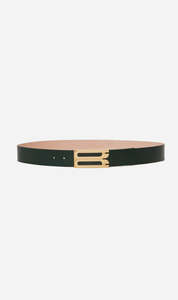 Green: Victoria Beckham | Jumbo B Buckle Belt - Dark Green