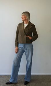 Womens Outerwear: Harris Wharf London | Cropped Peacoat Scuba - Dark Khaki