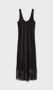 Silk Laundry | Fringe Scoop Neck Dress - Black