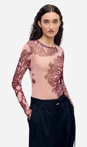 Silk Laundry: Silk Laundry | Mesh Long Sleeve Top - Pressed Coral