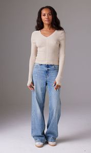 Crush: CRUSH | Jones Skinny Rib V Neck - Sand