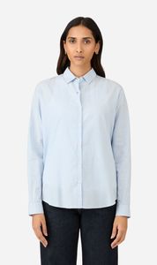 Sunspel | Classic Long Sleeve Shirt - Light Blue/White Stripe