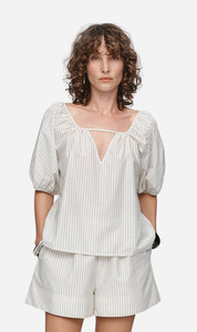 Blouse: Marle | Kendra Top - Grey Stripe