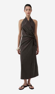 St Agni | Halter Wrap Backless Dress - Wood