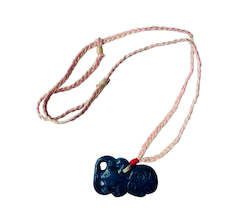 Womens Necklaces: Lapis lazuli hei tiki on pink and natural woven strand