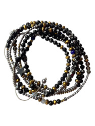 Bracelets: Black faceted tourmaline wrap bracelet