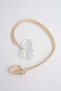 Hei tiki White Chrysoberyl Catseye pendant on handwoven strand