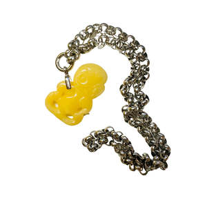 Yellow Jade Hei Tiki Necklace - Stainless Steel