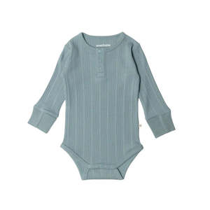 Sleep Wear: Woolbabe - Organic Cotton/Merino Long Sleeve Henley Bodysuit