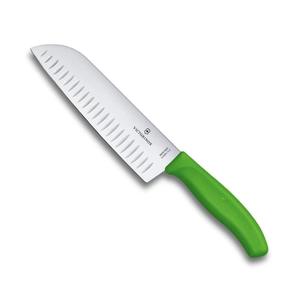 Santoku Knives: Swiss Classic Santoku Knife, 17cm with Green Handle, Fluted Edge