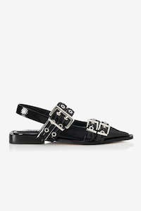 Alias Mae: Alias Mae Zina Sandal - Black Crinkle Patent