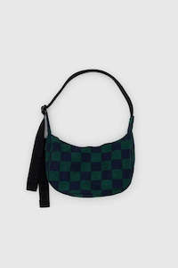 Womens Bags: Baggu Small Nylon Crescent Bag - Navy Green Check