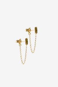 Earrings: La Tribe Mini Stud Chain - Gold / Olive