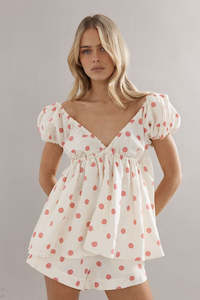 Caitlin Crisp: Caitlin Crisp Isla Blouse - Pink Spot Linen