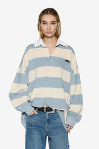 Womens Sweats Hoodies: Ksubi Rugged Rugby Jersey - Blue Steel