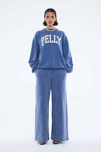 Womens Sweats Hoodies: Ena Pelly EP Varsity Sweatshirt - Indigo Wash