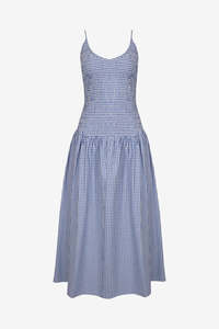 Ruby: Ruby Apple Shirred Dress - Cobalt Gingham
