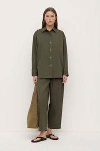 Womens Tops Shirts: Assembly Marigold Poplin Shirt - Moss
