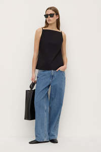 Womens Tops Shirts: Assembly Annie Poplin Tank - Black