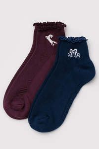 Baggu Lettuce Edge Sock Set Of 2 - Mahogany & Navy